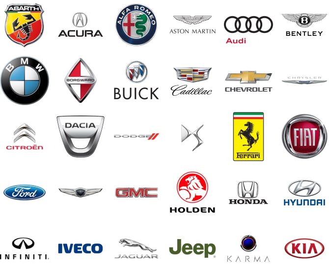 Cars brand logo with name starting A to K  that compatible with Carsifi Wireless Android Auto adapter